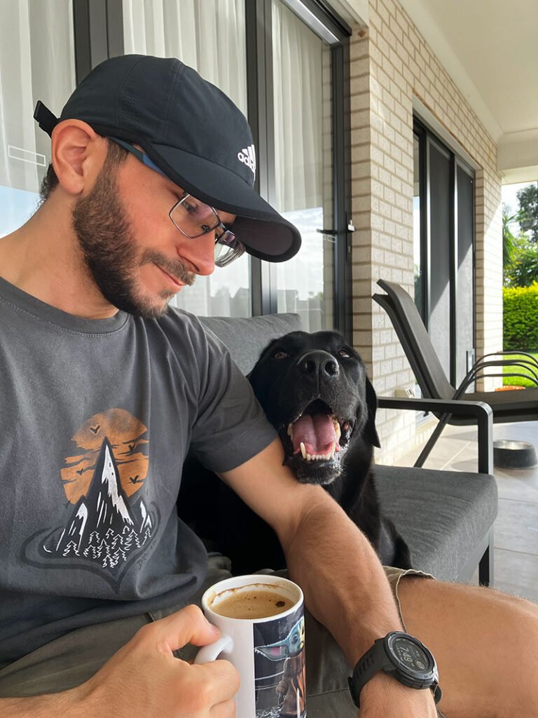 man-drinking-coffee-with-dog